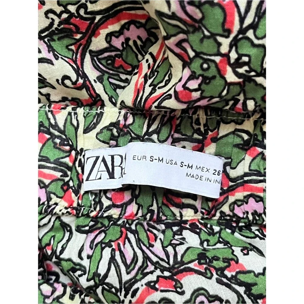 ZARA Floral Maxi Skirt Cotton Pockets Boho Cottagecore A Line Made in India